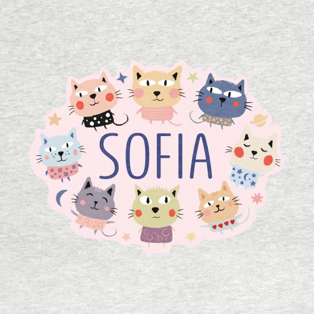 Sofia name with cartoon cats by WildMeART